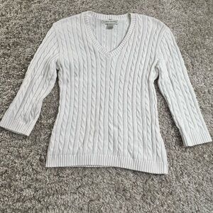 Bamboo Traders Women's White Cable Knit V-Neck Sweater